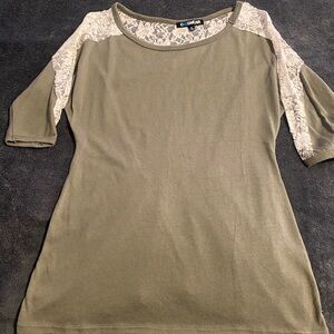C. Luce Sage Green Top with Lace Sleeves